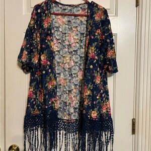 Floral Sweet Rain XL Boho Kimono Lace with Fringe